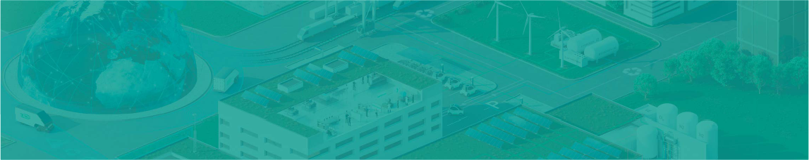 Türkis gefilterte Illustration einer Standortvisualisierung  eines modern vernetzten und nachhaltigen Industrieareals