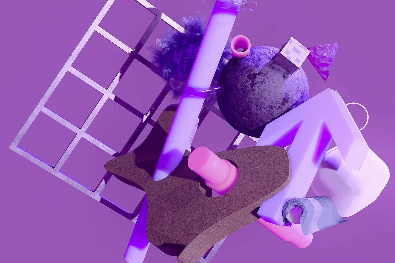 Abstrakte 3D-Illustration mit geometrischen Formen und Strukturen zur Visualisierung komplexer Geschäftsprozesse.