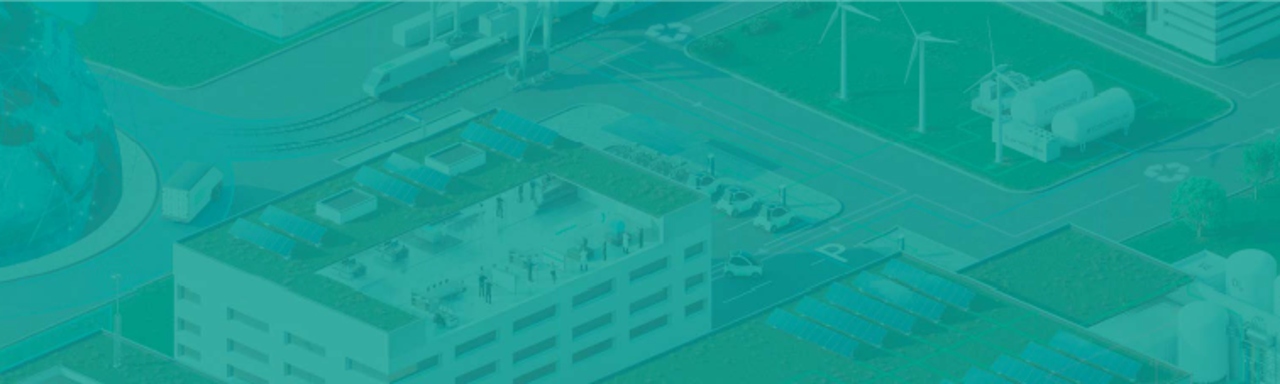Türkis gefilterte Illustration einer Standortvisualisierung  eines modern vernetzten und nachhaltigen Industrieareals